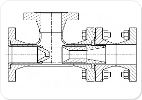 A Bamford & Morris custom solids or slurry handling eductor with ceramic nozzle and throat for transporting, mixing and pumping solids, slurries, sands, minerals, sludge and other fluidised solids.